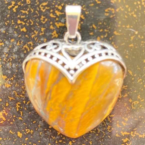133 ❤️ Brown Tiger's Eye Heart Gemstone Crystal  Pendant Necklace - Picture 5 of 6